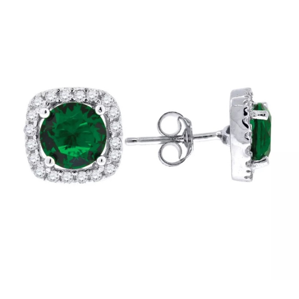 925 Sterling Silver Emerald CZ Earrings for Women